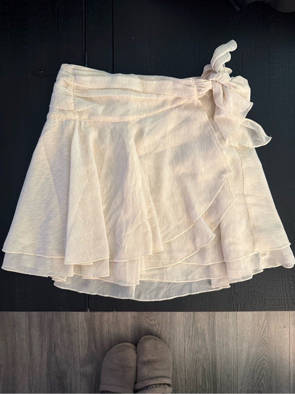 aerie Cream Layered Wrap Skirt with Side Bow